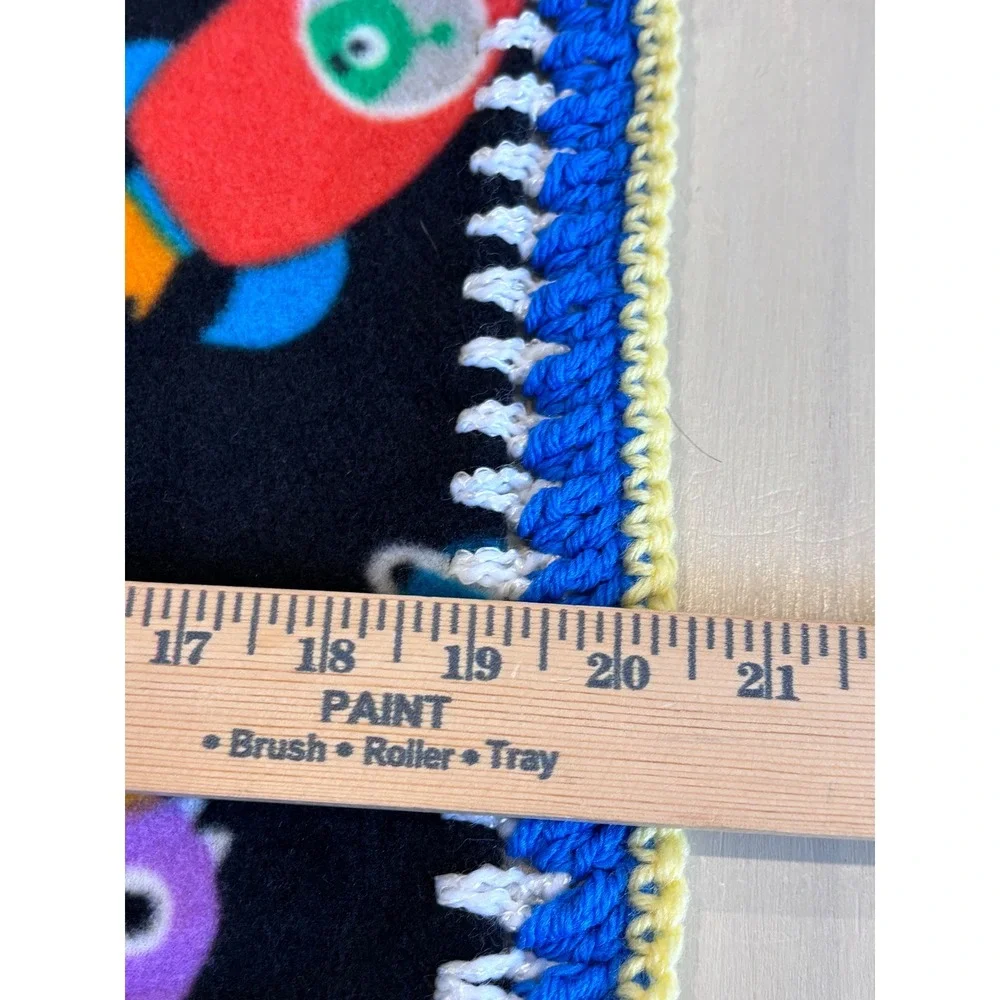 Handmade Space Monsters‎ Fleece Security Blanket Crochet Trim Black 20x20 Lovey